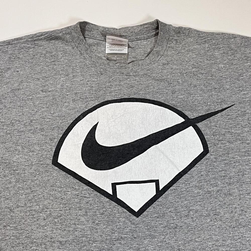 Nike Baseball MLB Shirt Training Large Gray Home Plate Swoosh Vintage Logo Tee